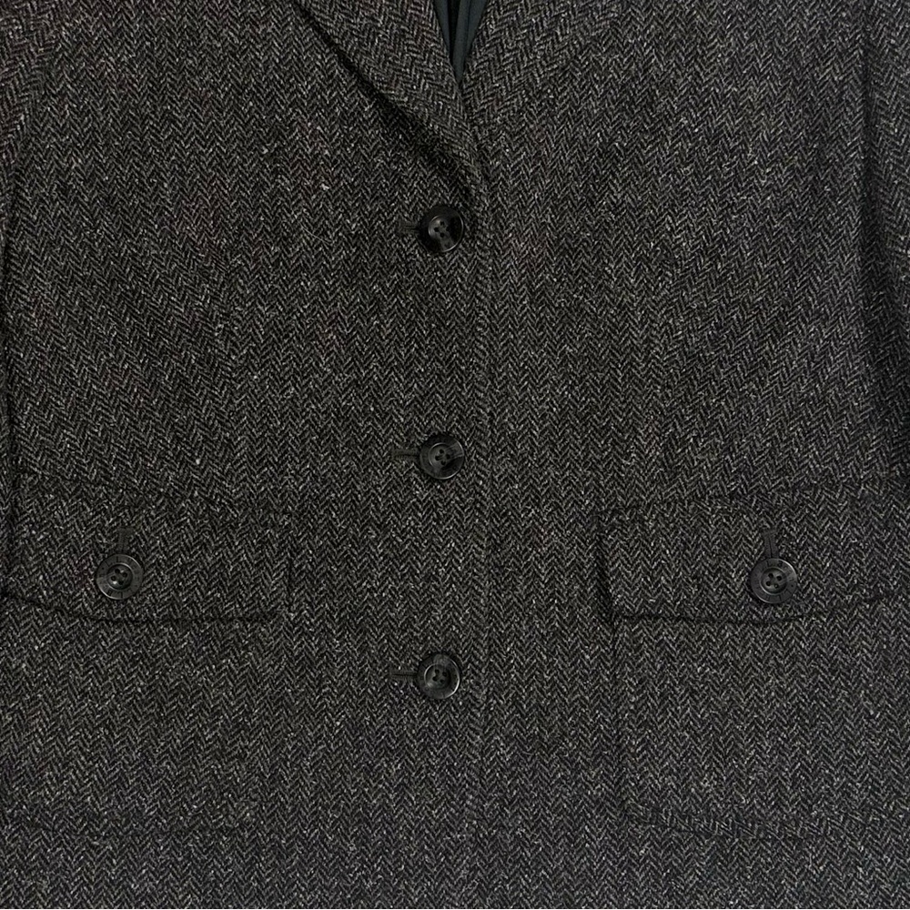 LL Bean wool silk grey herringbone 3 button blazer jacket women's small petite - Picture 3 of 5